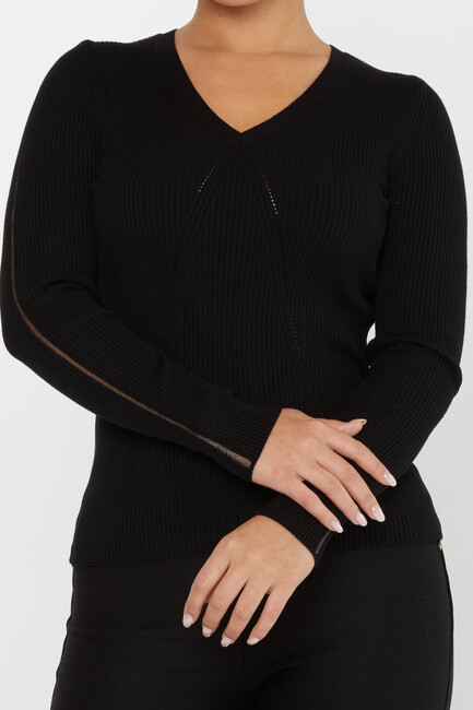 Women's Knitwear V Neck Black - 16240 | KAZEE - Thumbnail