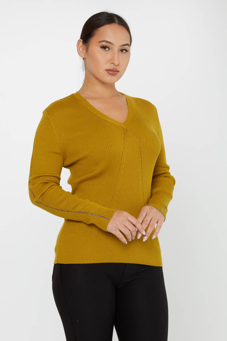 Women's Knitwear V Neck Mustard - 16240 | KAZEE