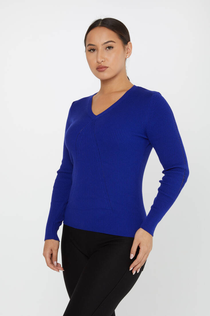 Women's Knitwear V Neck Saxe - 16240 | KAZEE