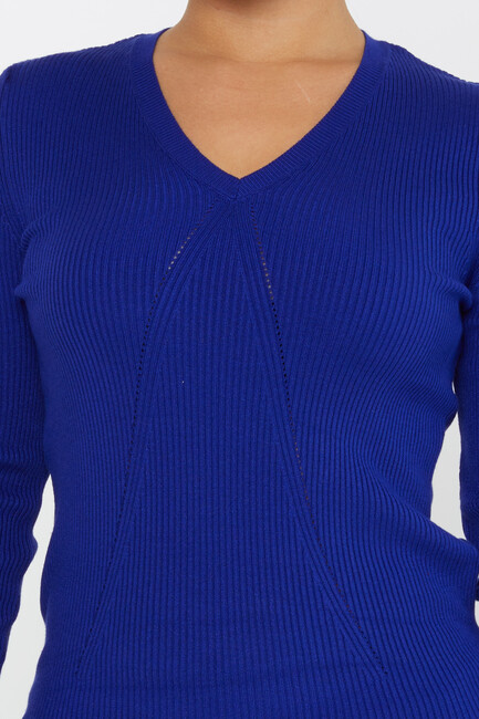 Women's Knitwear V Neck Saxe - 16240 | KAZEE - Thumbnail