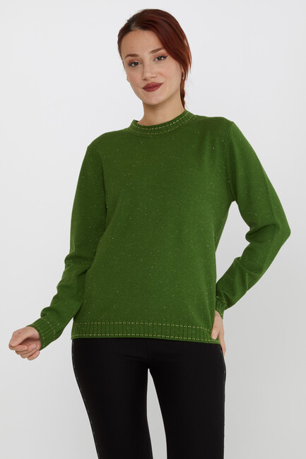 Women's Knitwear Glittery Collar Detail Green - 31628 | KAZEE - Thumbnail