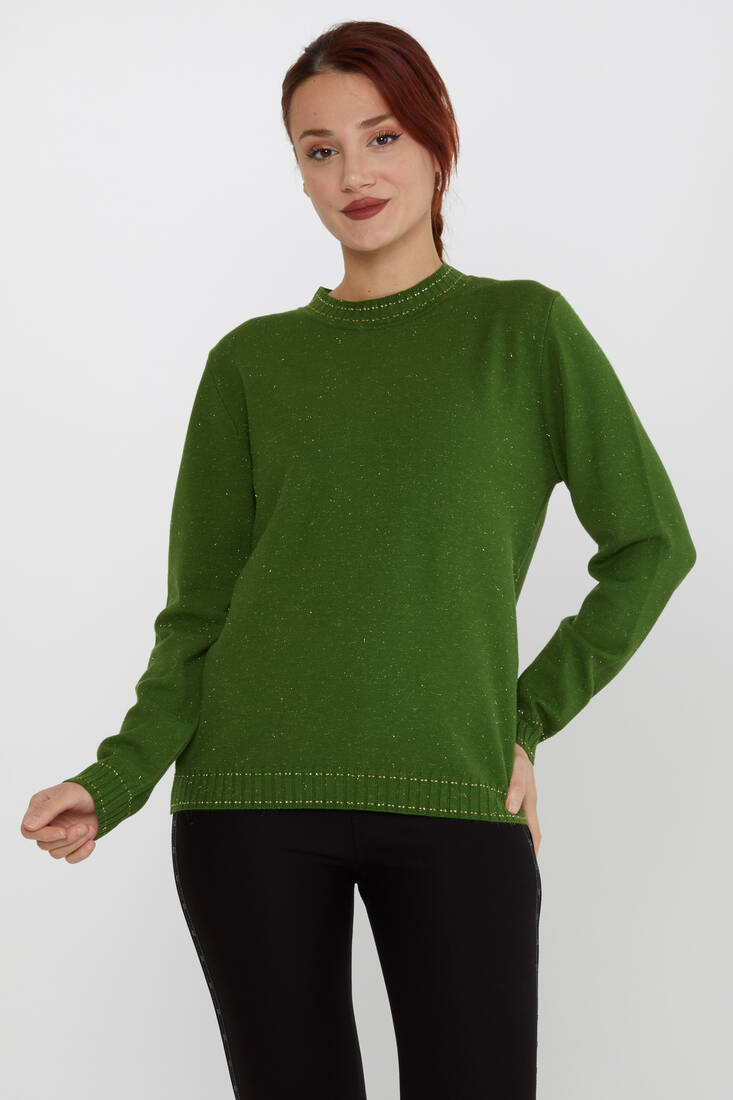 Women's Knitwear Glittery Collar Detail Green - 31628 | KAZEE