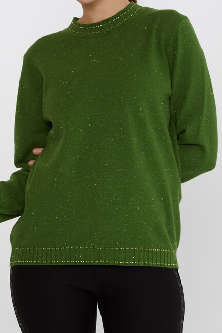 Women's Knitwear Glittery Collar Detail Green - 31628 | KAZEE - Thumbnail