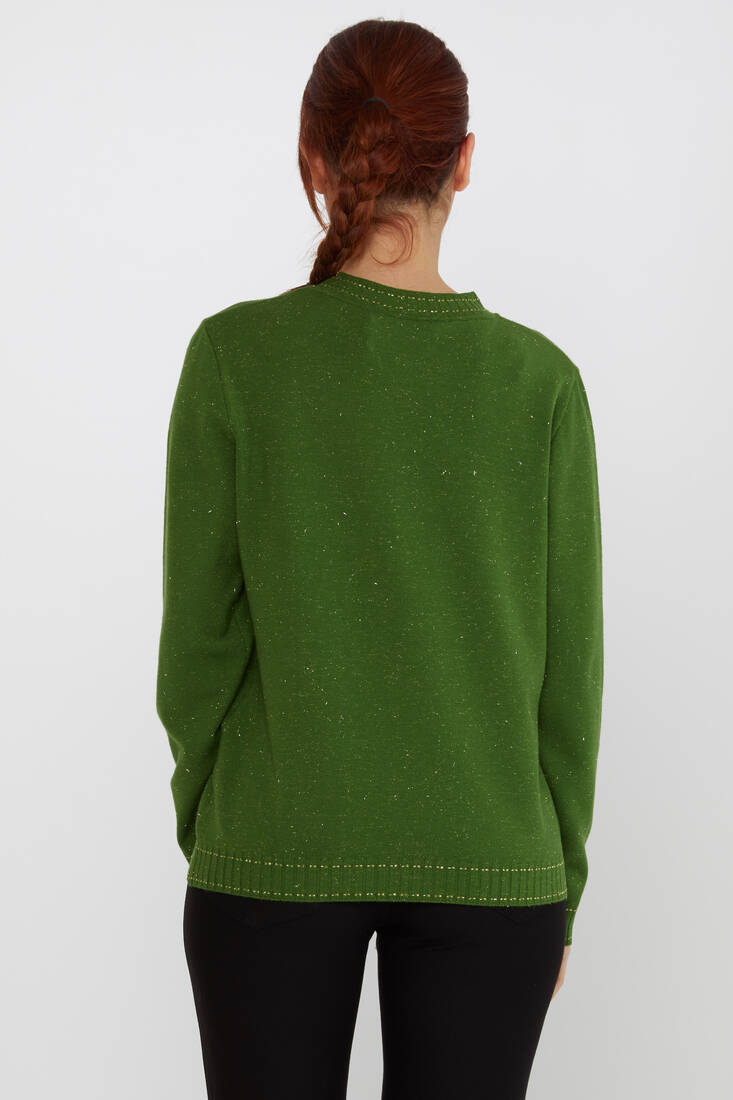 Women's Knitwear Glittery Collar Detail Green - 31628 | KAZEE