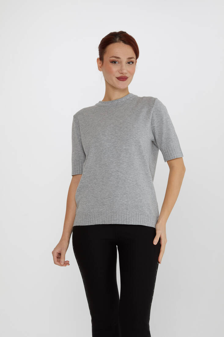 Women's Knitwear Glittery Collar Detailed Gray - 31611 | KAZEE