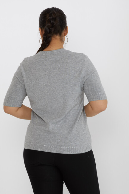 Women's Knitwear Glittery Collar Detailed Gray - 31626 | KAZEE - Thumbnail