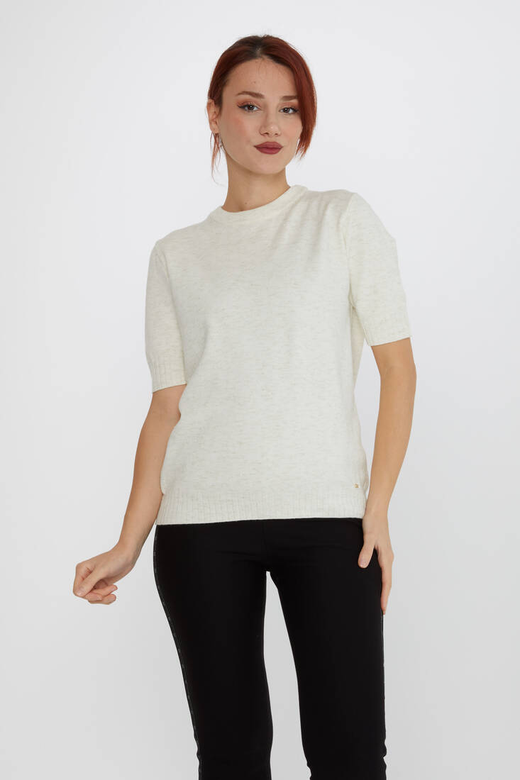 Women's Knitwear Glitter Detailed American Model Ecru - 31635 | KAZEE