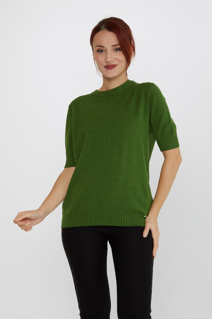 Women's Knitwear Glitter Detailed American Model Green - 31635 | KAZEE - Thumbnail