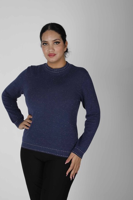 Women's Knitwear Glitter Detail Navy Blue - 31027 | KAZEE - Thumbnail