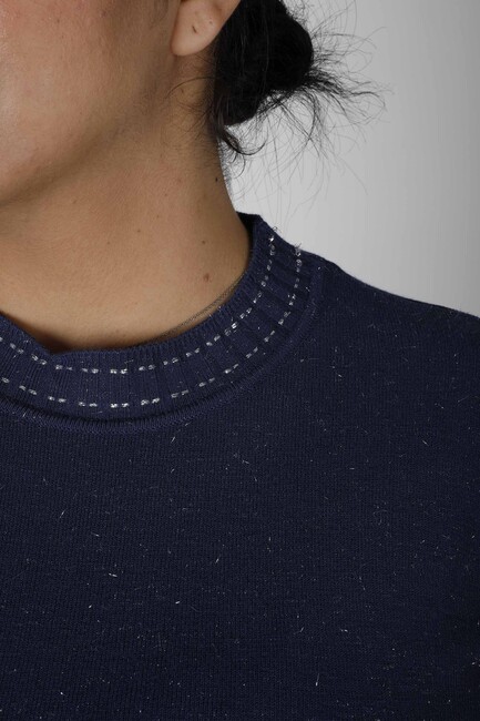 Women's Knitwear Glitter Detail Navy Blue - 31027 | KAZEE - Thumbnail