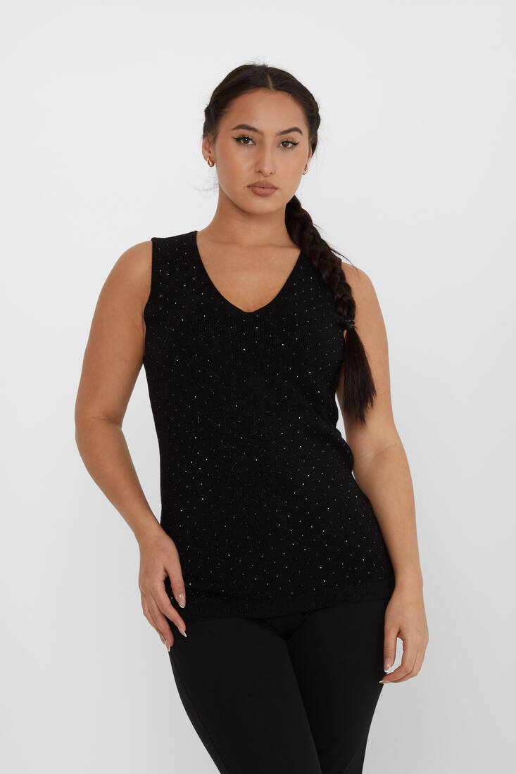 Women's Knitwear Glitter Detailed Stoned Black - 30719 | KAZEE