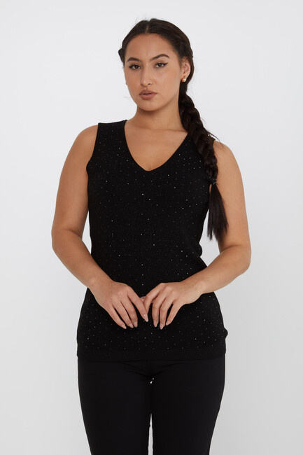 Women's Knitwear Glitter Detailed Stoned Black - 30719 | KAZEE - Thumbnail