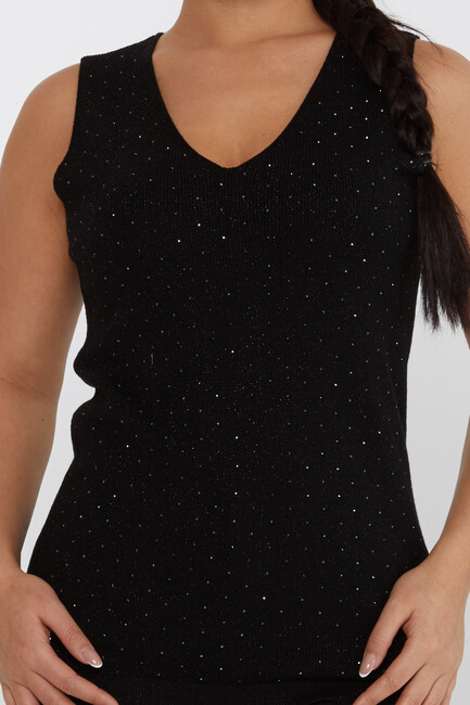 Women's Knitwear Glitter Detailed Stoned Black - 30719 | KAZEE - Thumbnail