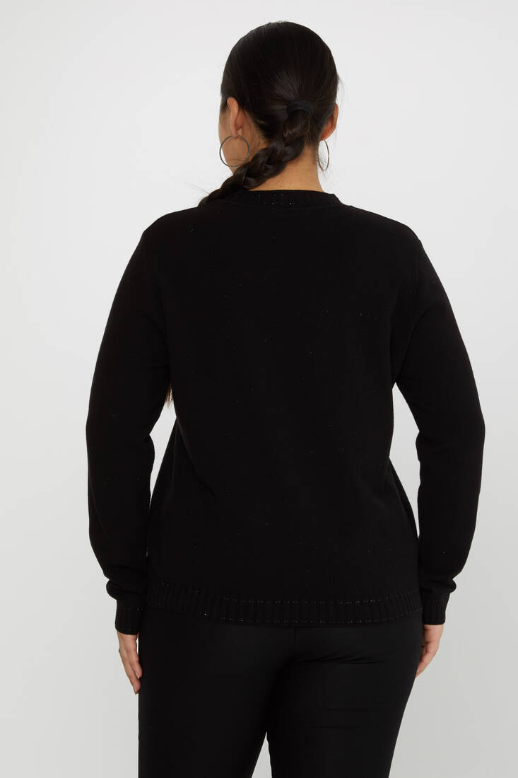 Women's Knitwear Glitter Detailed Long Sleeve Black - 31629 | KAZEE