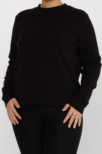 Women's Knitwear Glitter Detailed Long Sleeve Black - 31629 | KAZEE - Thumbnail