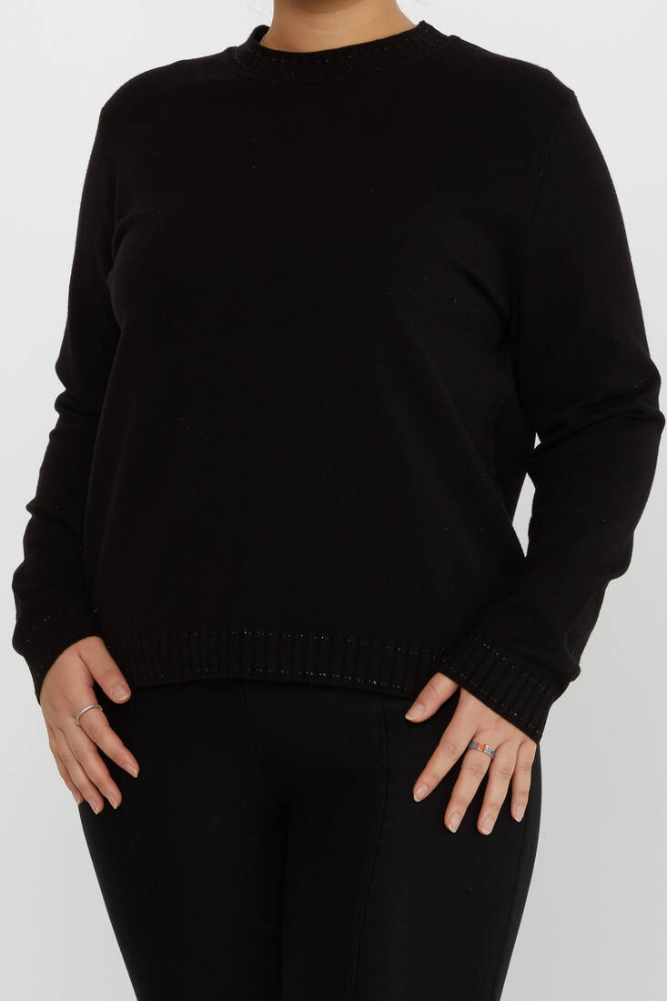 Women's Knitwear Glitter Detailed Long Sleeve Black - 31629 | KAZEE