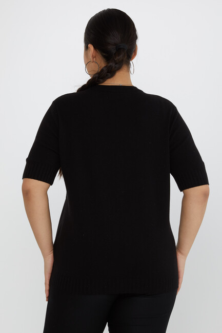 Women's Knitwear Glitter Detail Short Sleeve Black - 31634 | KAZEE - Thumbnail