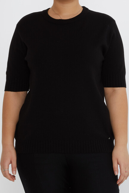 Women's Knitwear Glitter Detail Short Sleeve Black - 31634 | KAZEE - Thumbnail