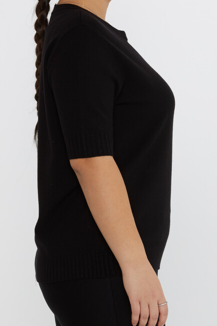 Women's Knitwear Glitter Detail Short Sleeve Black - 31634 | KAZEE - Thumbnail