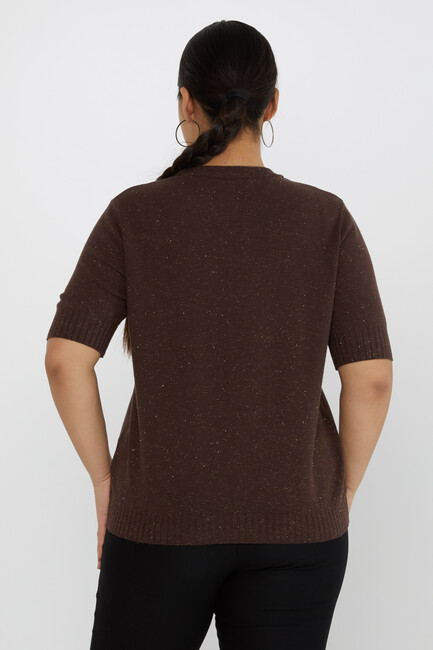 Women's Knitwear Glitter Detail Short Sleeve Brown - 31634 | KAZEE - Thumbnail