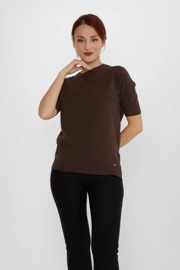 Women's Knitwear Glitter Detailed American Model Brown - 31635 | KAZEE