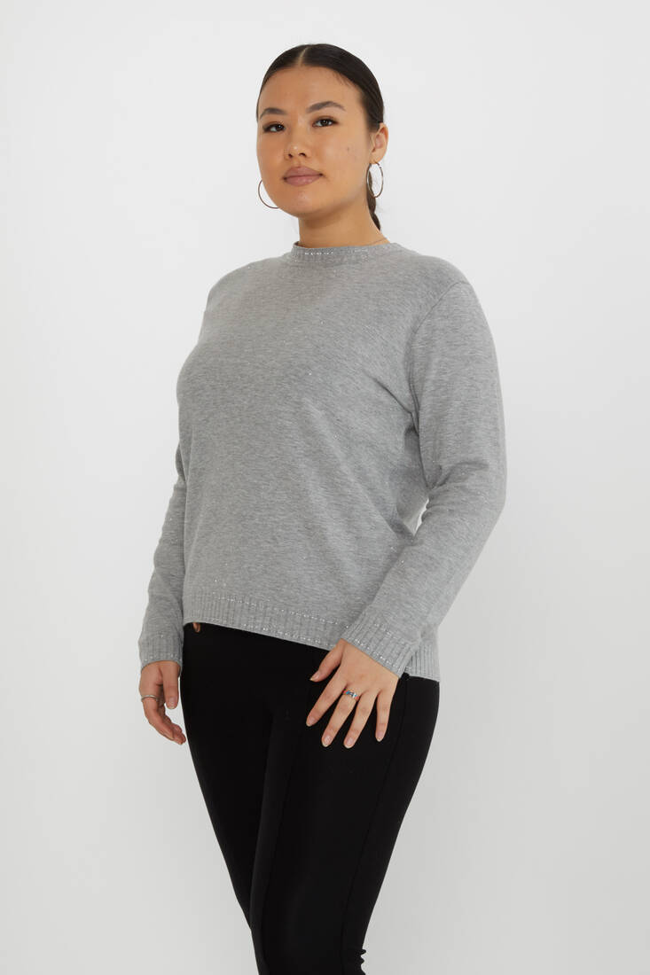 Women's Knitwear Glitter Detailed Long Sleeve Gray - 31629 | KAZEE