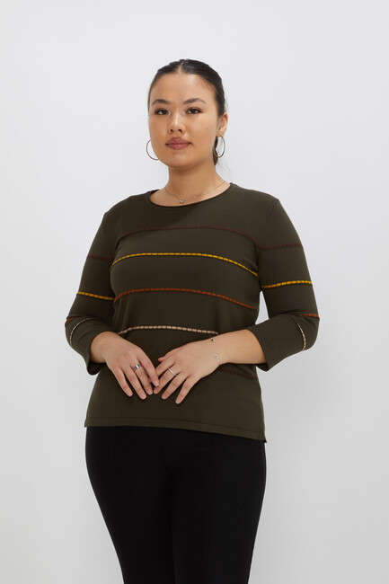 Women's Knitwear Slit Detailed Crew Neck Vert-Brown - 31392 | KAZEE - Thumbnail