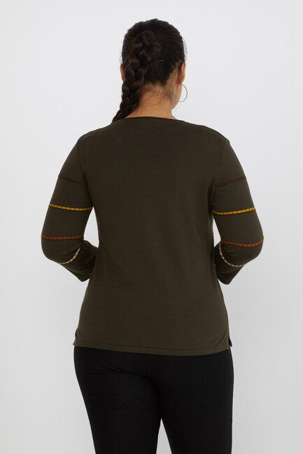 Women's Knitwear Slit Detailed Crew Neck Vert-Brown - 31392 | KAZEE - Thumbnail