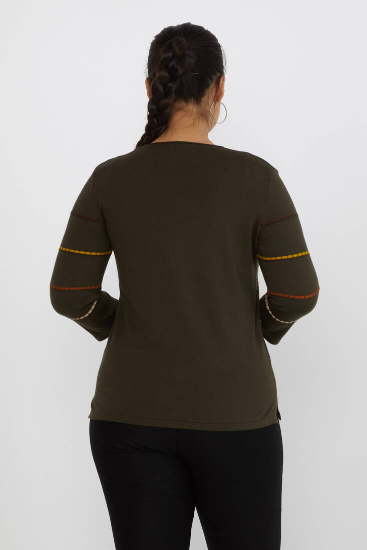 Women's Knitwear Slit Detailed Crew Neck Vert-Brown - 31392 | KAZEE