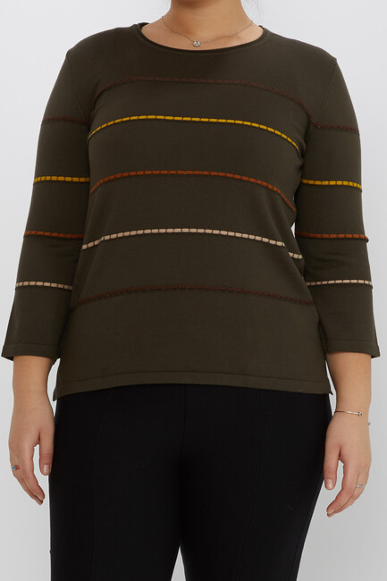 Women's Knitwear Slit Detailed Crew Neck Vert-Brown - 31392 | KAZEE - Thumbnail