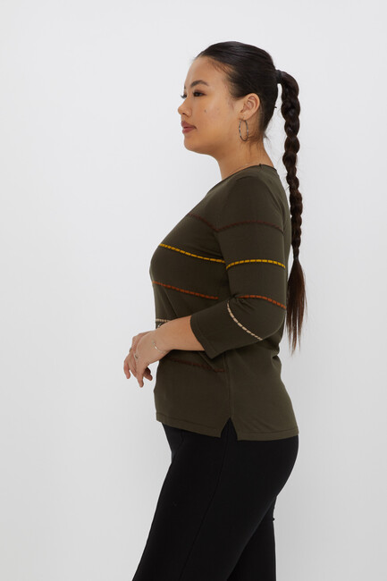 Women's Knitwear Slit Detailed Crew Neck Vert-Brown - 31392 | KAZEE - Thumbnail