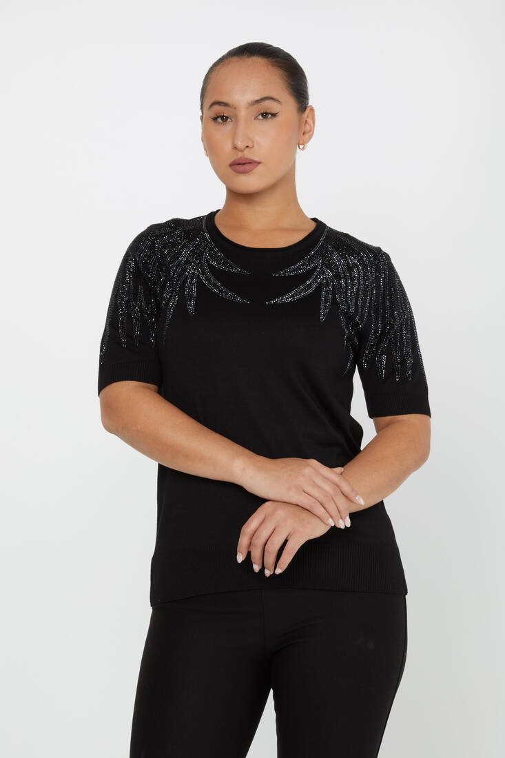 Women's Knitwear Stone Detailed American Model Black - 31237 | KAZEE