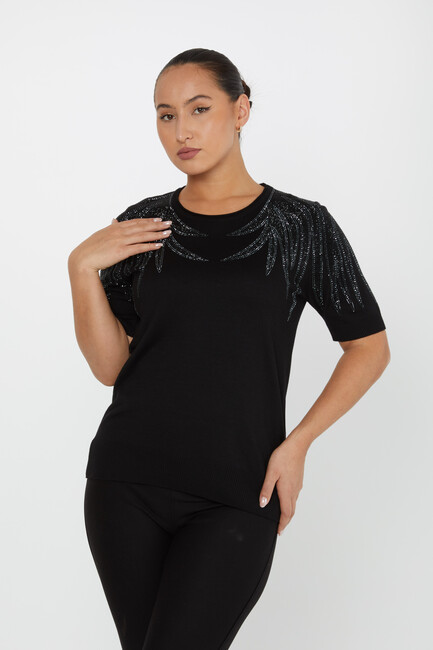 Women's Knitwear Stone Detailed American Model Black - 31237 | KAZEE - Thumbnail