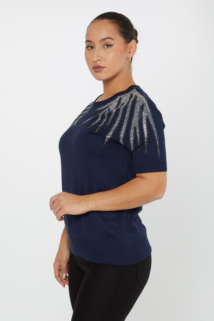 Women's Knitwear Stone Detailed American Model Navy Blue - 31237 | KAZEE - Thumbnail