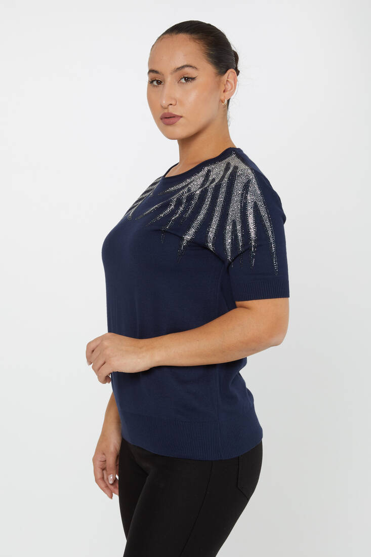 Women's Knitwear Stone Detailed American Model Navy Blue - 31237 | KAZEE