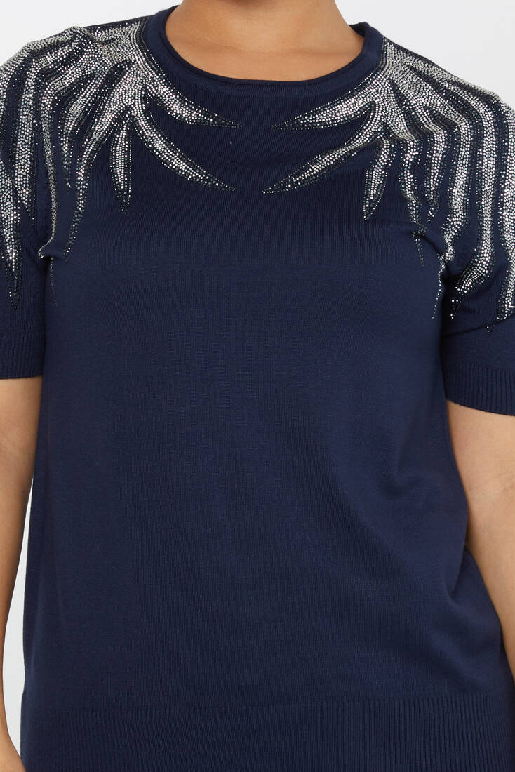 Women's Knitwear Stone Detailed American Model Navy Blue - 31237 | KAZEE