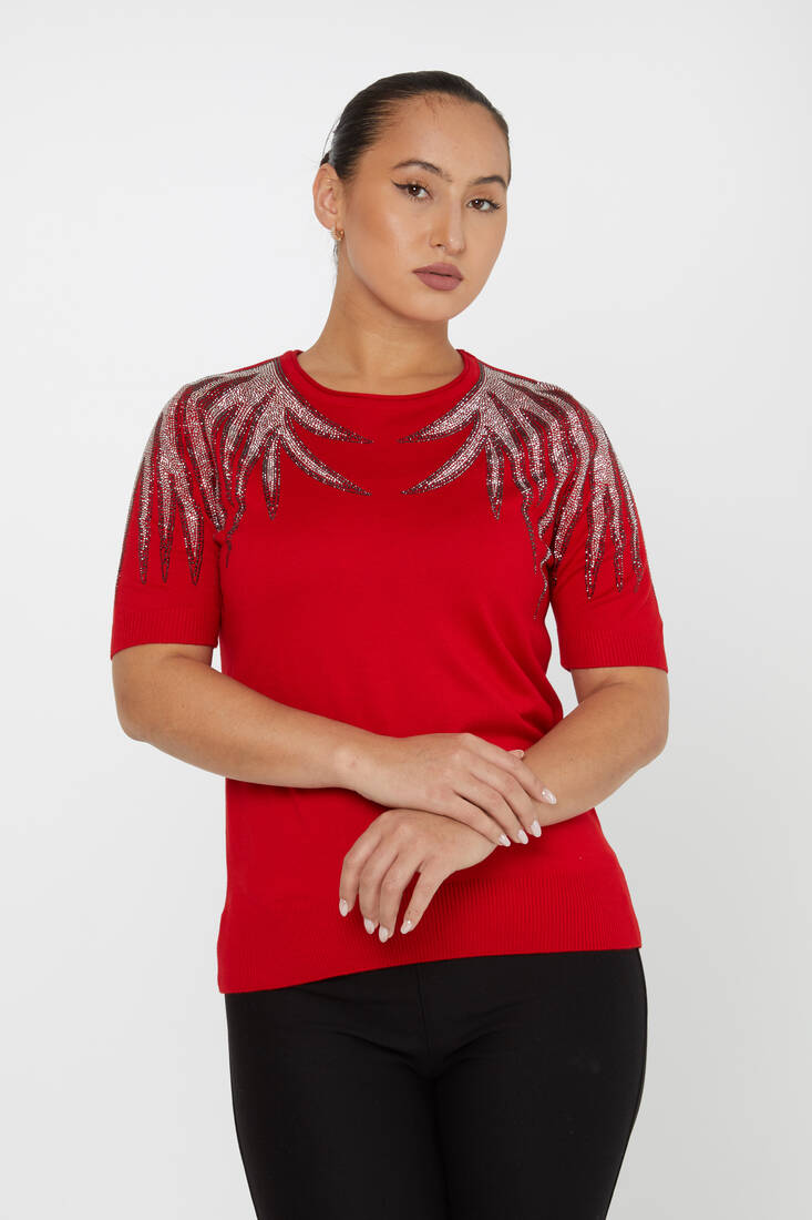 Women's Knitwear Stone Detailed American Model Red - 31237 | KAZEE