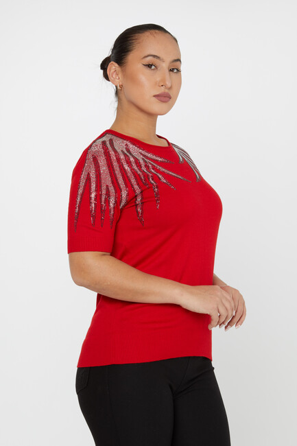 Women's Knitwear Stone Detailed American Model Red - 31237 | KAZEE - Thumbnail