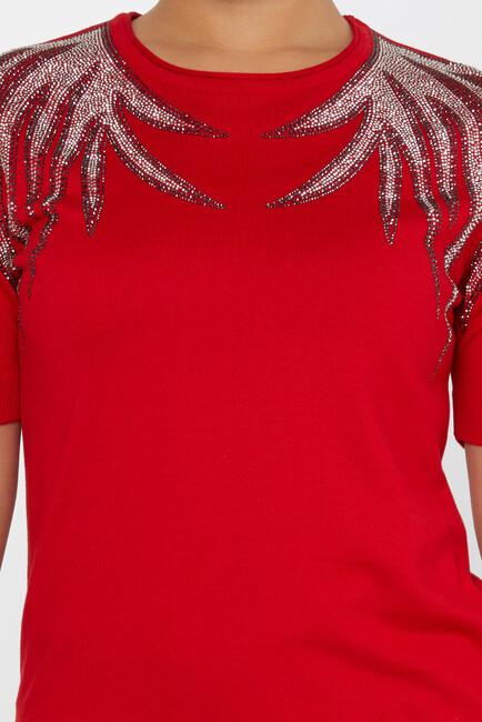 Women's Knitwear Stone Detailed American Model Red - 31237 | KAZEE - Thumbnail