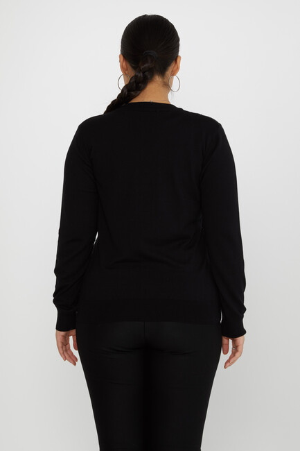 Women's Knitwear Stone Detailed V-Neck Black - 31500 | KAZEE - Thumbnail