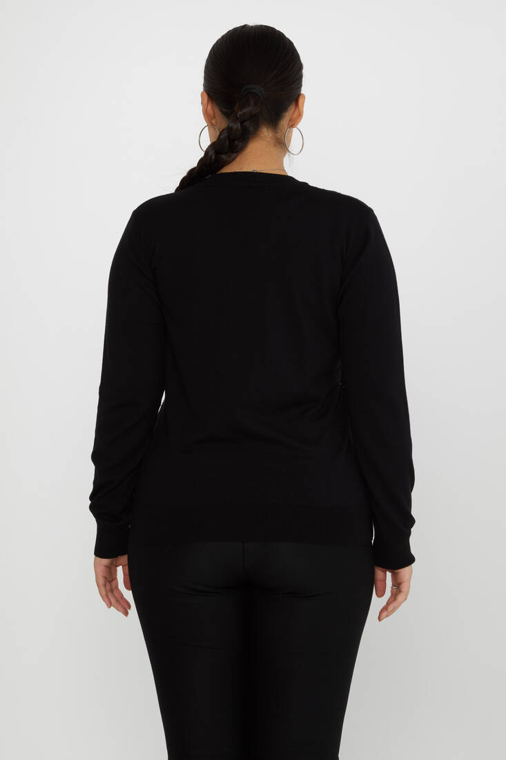 Women's Knitwear Stone Detailed V-Neck Black - 31500 | KAZEE