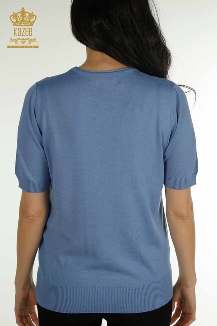 Women's Knitwear Stone Detailed Crew Neck Blue - 30649 | KAZEE - Thumbnail