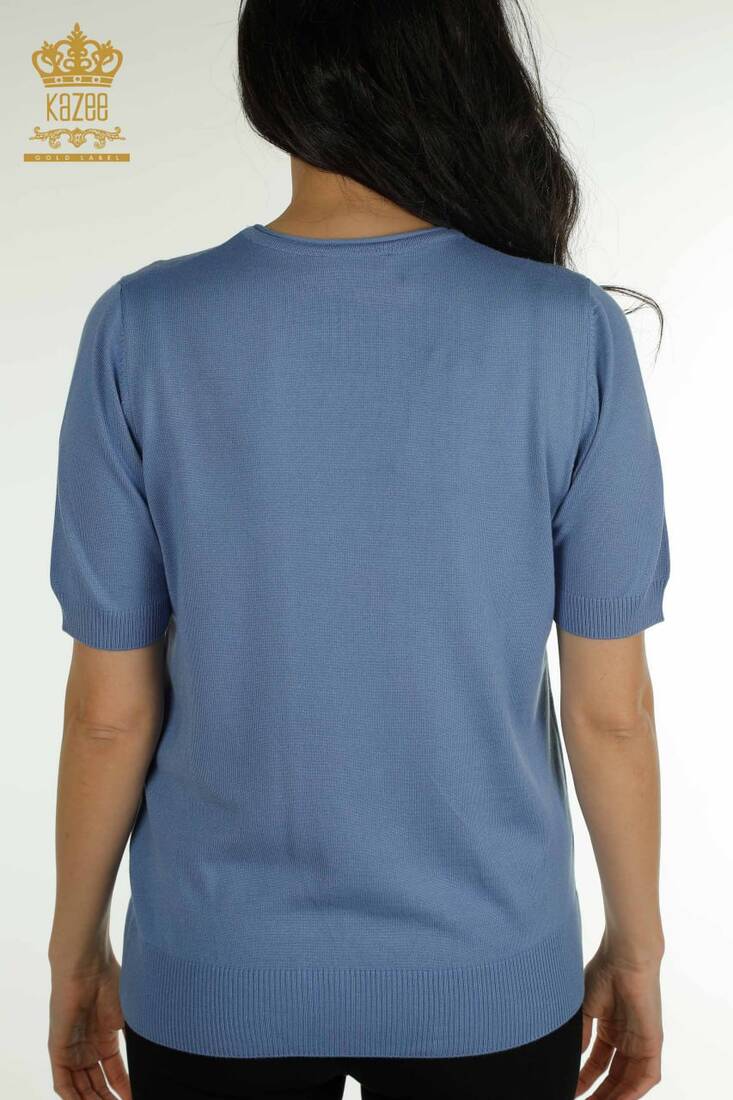 Women's Knitwear Stone Detailed Crew Neck Blue - 30649 | KAZEE