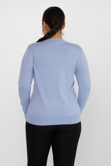 Women's Knitwear Stone Detailed V-Neck Blue - 31500 | KAZEE - Thumbnail