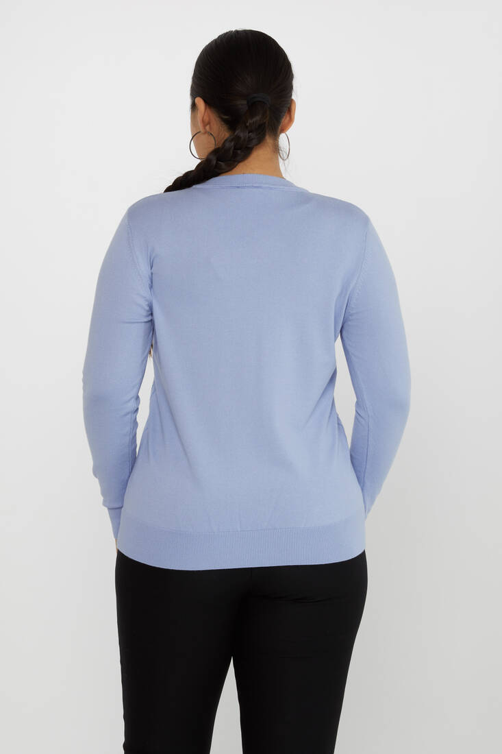 Women's Knitwear Stone Detailed V-Neck Blue - 31500 | KAZEE