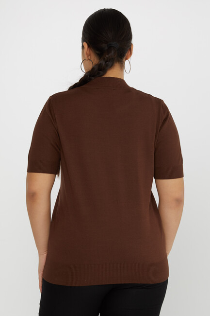 Women's Knitwear Stone Detailed Stand Collar Brown - 31552 | KAZEE - Thumbnail