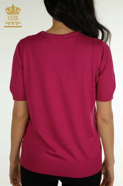 Women's Knitwear Stone Detailed Crew Neck Fuchsia - 30649 | KAZEE - Thumbnail