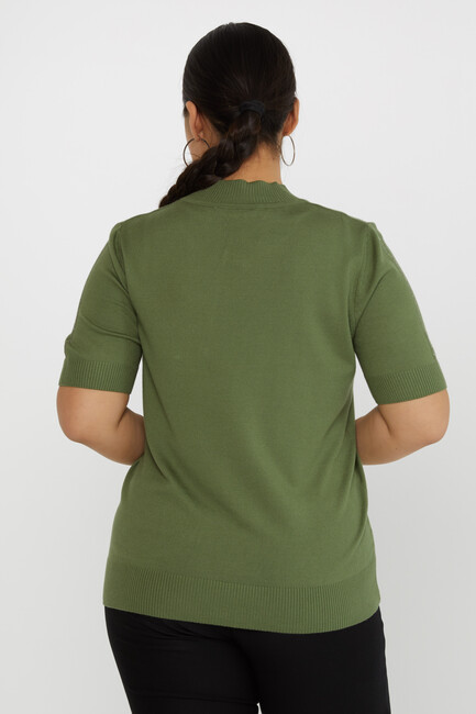 Women's Knitwear Stone Detailed Stand Collar Khaki - 31552 | KAZEE - Thumbnail