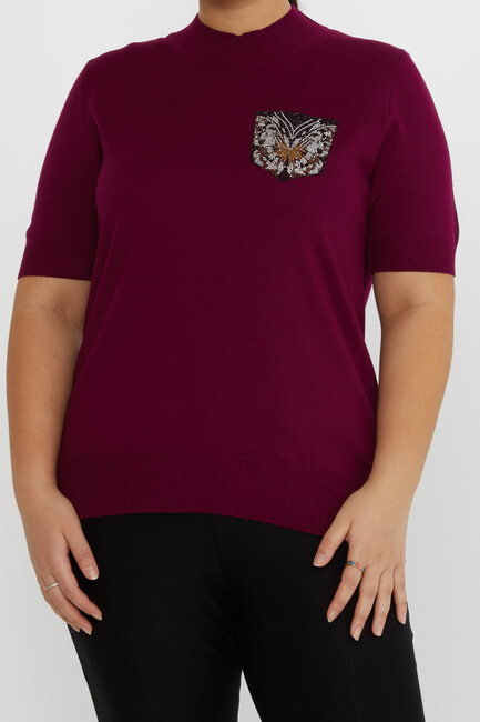 Women's Knitwear Stone Detailed Stand Collar Purple - 31552 | KAZEE - Thumbnail