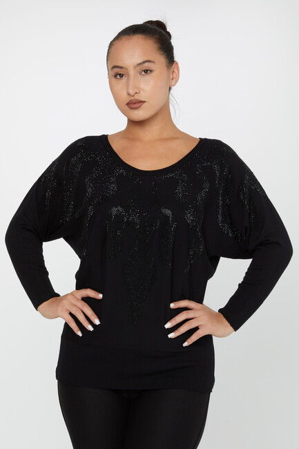 Women's Knitwear Stone Bat Sleeve Black - 30996 | KAZEE - Thumbnail